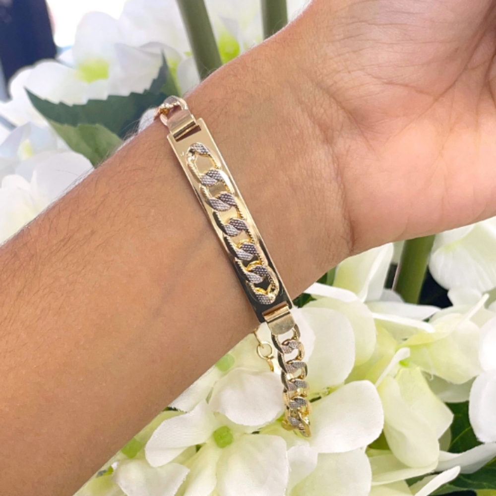 18k Gold Filled 9mm Two Tone Unisex ID Bracelet Featuring Curb Chain Detail, Who